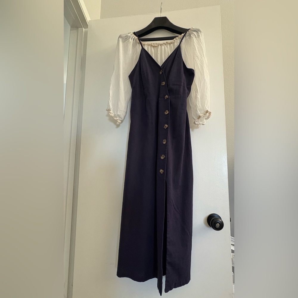 Dark Blue Dress/Jumper and Off White Chiffon Top